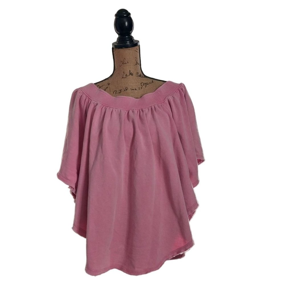 Free People Sweatshirt Sweater Pink Poncho Boho Shirt Women's Sz L